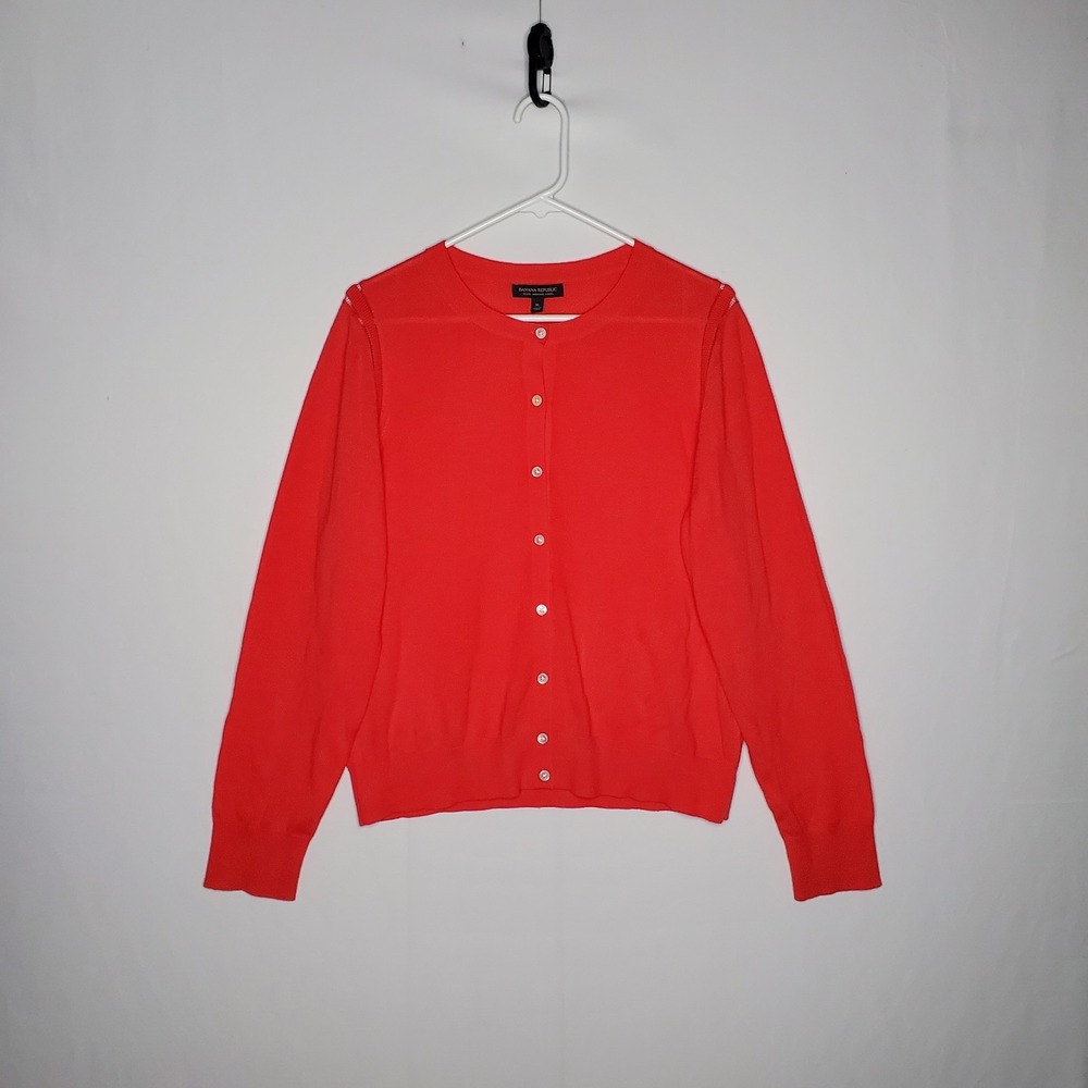 Banana Republic Merino Wool Button Cardigan Sweater Women XL Coral Preppy...